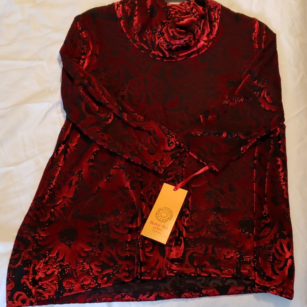 Ruby Rd Cowl Neck Top Red Black Pm - image 6